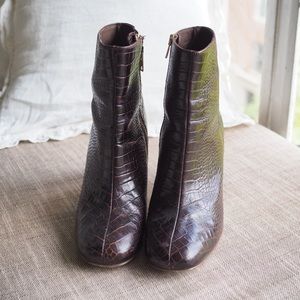 J Crew Red Snakeskin Booties